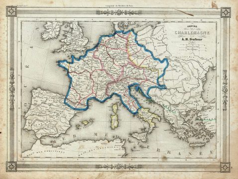1852 Dufour Map of Europe under Charlemagne