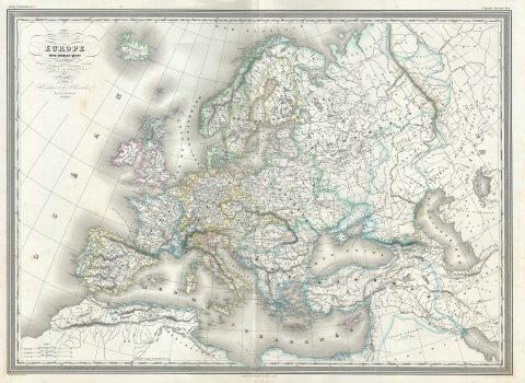 1860 Dufour Map of Europe under Charles V
