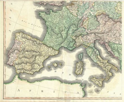 1817 Thomson Map of Spain, Portugal, France, Italy, Austria, and Germany