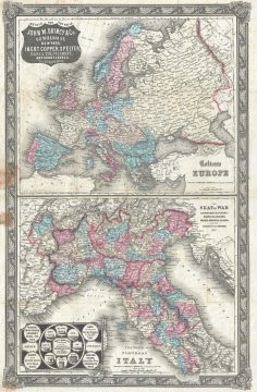 1859 Advertising Broadsheet Map of Eurpe and Italy