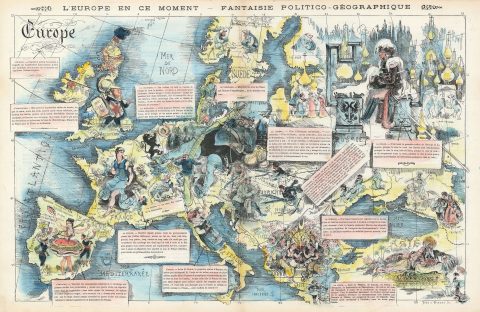1872 Yves and Barret Pictorial Map of Europe after the Franco-Prussian War