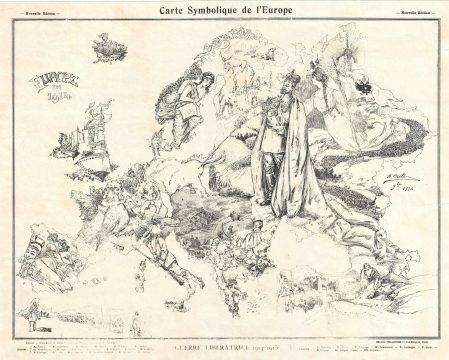 1915 Crété World War I Satirical Map of Europe
