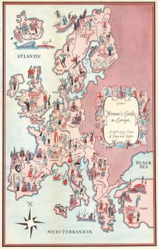 1953 Jenkyns 'Women's' Pictorial Map of Europe and its Sights and Shops