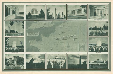 1937 Battle Monuments Commission Map of U.S. World War I Memorials in Europe