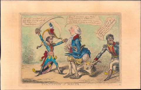 1803 / 1851 Gillray Satirical Cartoon of the Treaty of Amiens, Malta