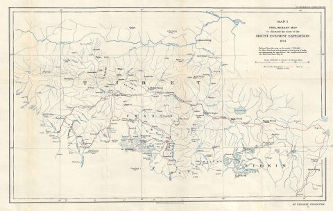 1922 Morshead Map of the Route of the First Western Expedition to Mt. Everest