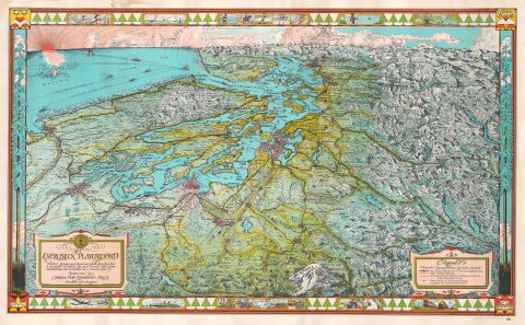 1945 Kroll Map Company Pictorial Map of Puget Sound, Washington, and Vancouver