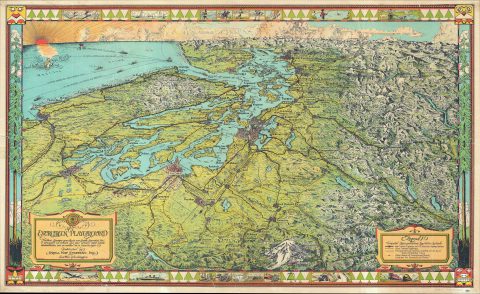 1945 Kroll Map Company Pictorial Map of Puget Sound, Washington, and Vancouver