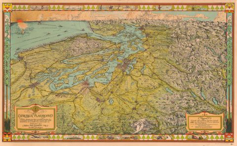 1945 Kroll Map Company Pictorial Map of Puget Sound, Washington, and Vancouver