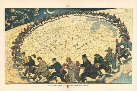 1910 Levering and Puck Magazine Political Cartoon of Corruption in America