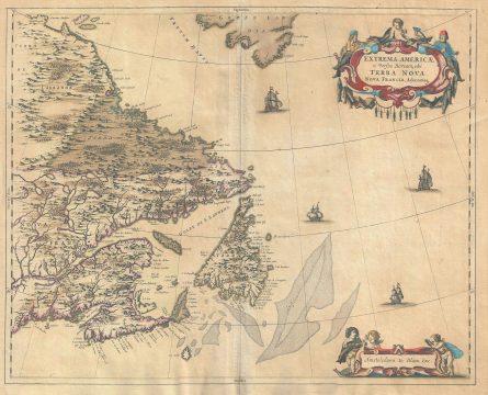 1662 Blaeu Map of Eastern Canada: Newfoundland, Nova Scotia, Labrador
