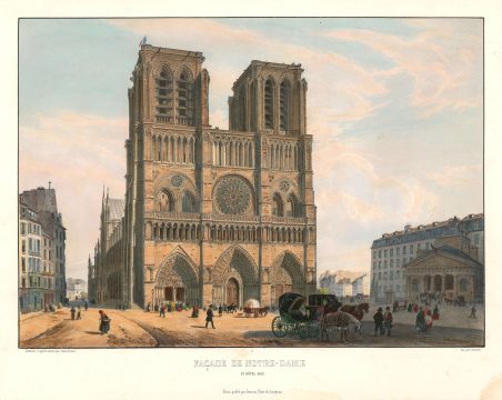 1845 Arnout View of the Facade of Notre Dame Cathedral in Paris, France