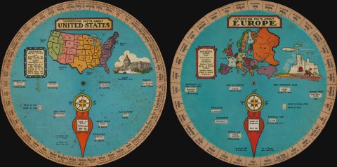 1931 Knapp Volvelle Map of the United States and Europe