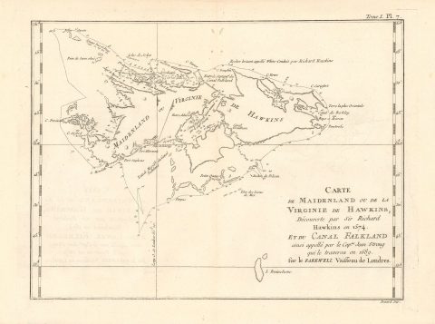 1774 Benard/ Hawkesworth Chart of the Falkland Islands