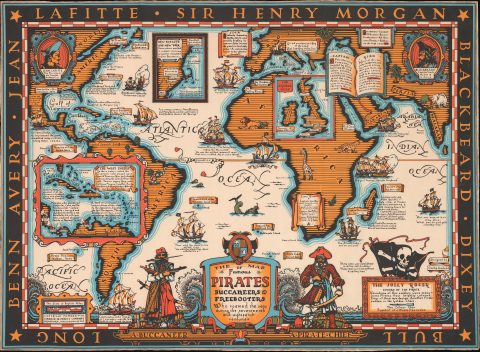 1938 Harbold Pictorial Map of the World and its Pirates