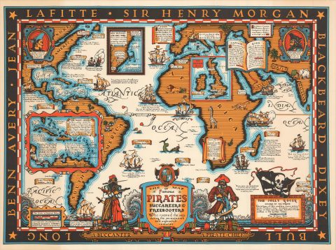 1938 Harbold Pictorial Map of the World and its Pirates