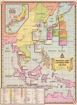 1945 Australian Red Cross Map of East Asia and Japanese POW Camps During World War II