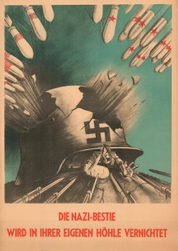 1945 Ek Anti-Fascist Propaganda Broadside of Allied Bombs Falling on Hitler