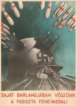 1945 Ek Anti-Fascist Propaganda Broadside of Allied Bombs Falling on Hitler