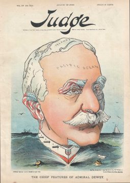 1899 Hamilton Political Cartoon Portrait Map of Admiral George Dewey