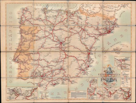 1956 Instituto Geográfico Map of Spain and Portugal w/ Railroads