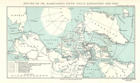 1926 Rasmussen Map of the Arctic and the Fifth Thule Expedition