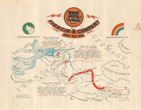 1945 WWII Route Map of B Company, 692nd Tank Destroyer Battalion in Europe