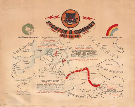 1945 WWII Route Map of B Company, 692nd Tank Destroyer Battalion in Europe