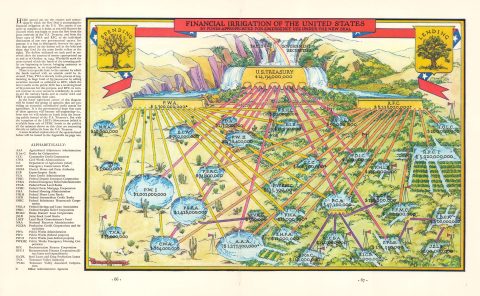 1934 Appleton Allegorical Map of the New Deal Distribution of Money