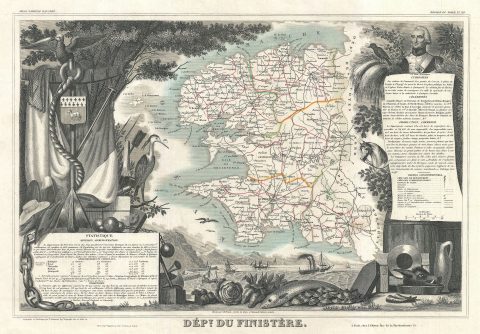 1852 Levasseur Map of the Department du Finistere, France
