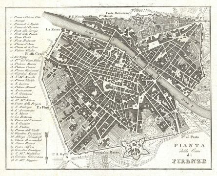 1836 Gandini Map of Florence or Firenze, Italy
