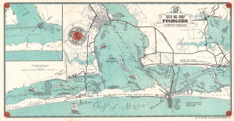 1950 Gulf Oil Company Fishing Map of Corpus Christi, Texas, and Environs
