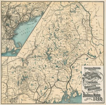 1899 'Boston and Maine Railroad Map' of Maine and New Hampshire Hunting