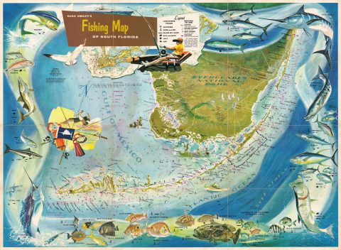 1971 Russ Smiley Pictorial Fishing Map of South Florida