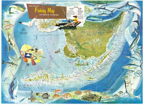 1971 Russ Smiley Pictorial Fishing Map of South Florida