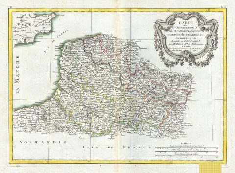 1771 Bonne Map of Picardy, Artois and French Flanders, France