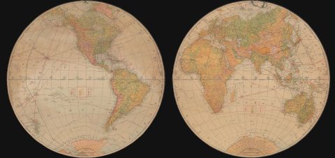 1941 Wise and Peary Flat Globe Map of the World
