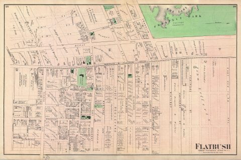 1873 Beers Map of Flabush Area of Brooklyn, New York City, including Prospect Park