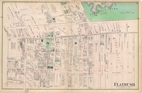 1873 Beers Map of Flatbush Area of Brooklyn, New York City (Including Prospect Park)