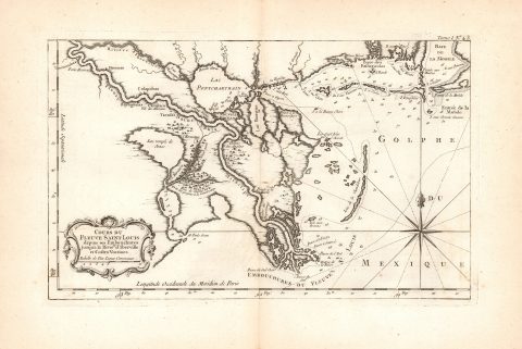 1764 Bellin Map of the Mississippi Delta, Lake Pontchartrain and New Orleans