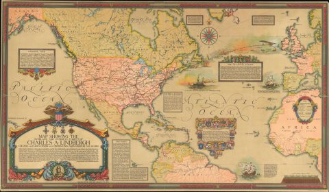 1928 Clegg Pictorial Map of the World w/ the Flights of Charles Lindbergh