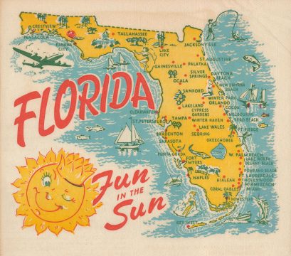 1954 Beach Products State 'Map-Nap' of Florida