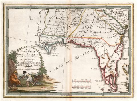 1797 Cassini Map of Florida, Georgia, and Louisiana