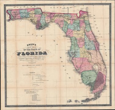 1867 First Edition Drew Map of Florida - Deposit 10K Due