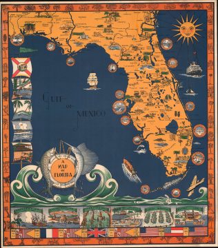1935 Eleanore and Richard Foster Pictorial Map of Florida