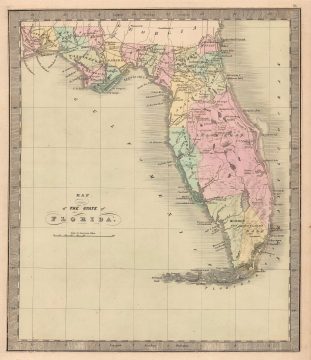 1842 Greenleaf Map of Florida w/ Leigh Read County