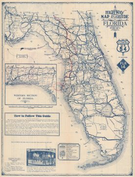 1927 Mid-West Map Company Tourist Road Map of Florida