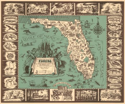 1951 Dave Mink Pictorial Romantic Map of Florida