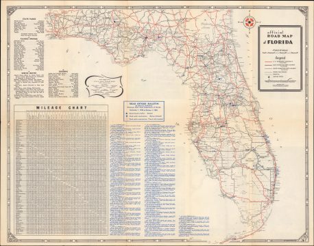 1950 Road Department Map of Florida Highways w/ Detour Bulletin