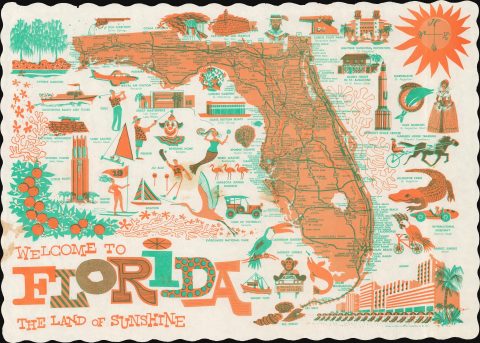 1974 Royal Placemat Pictorial Map of Florida